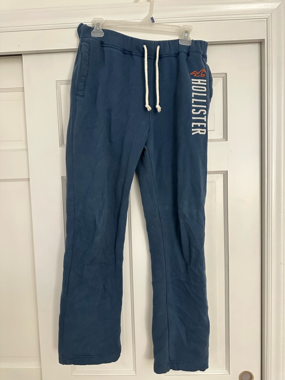 Hollister Deep Blue Fleece Lounge Joggers with White Drawcord